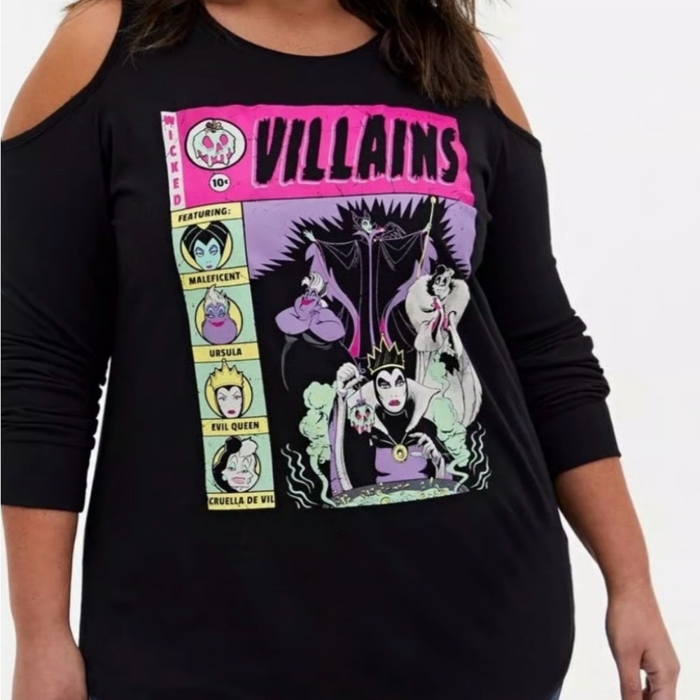 Torrid Disney Women's Black Villains Graphic cold shoulder Top sz 1 (1X)